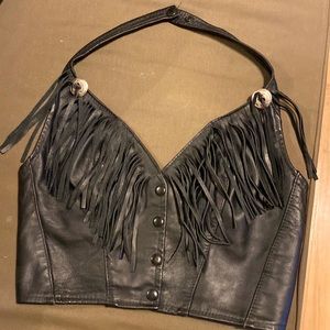 Leather crop top with fringe